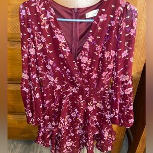 Altar’d State Burgundy & Gold Floral LS Dress Size XS